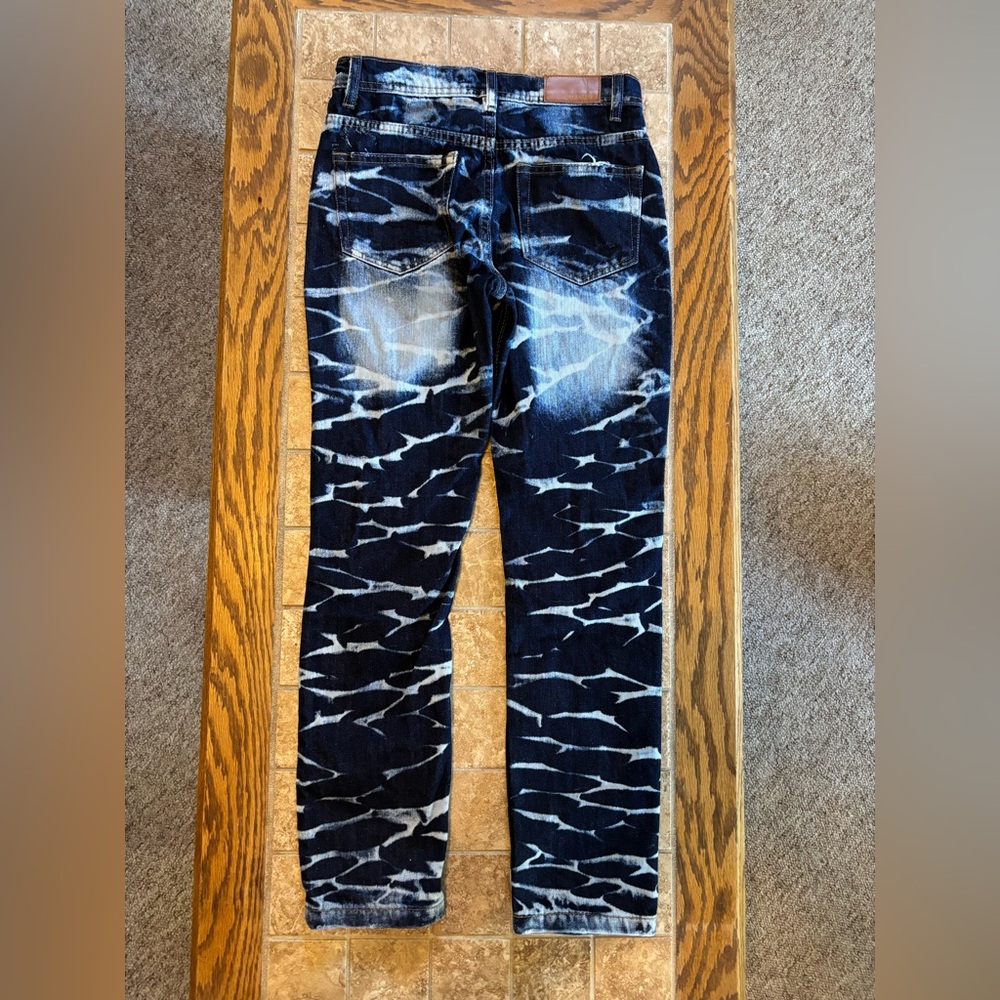Arketype Mens Blue and White Patterned Skinny Jeans - Picture 2 of 10